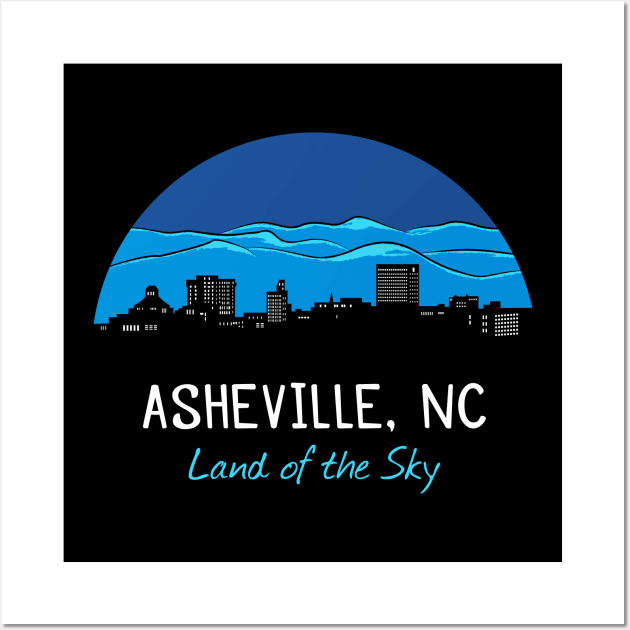 Asheville Cityscape - Land of the Sky - BL on Black 07 Wall Art by AVL Merch